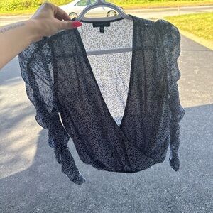 Dynamite Black Sheer Animal Print Blouse